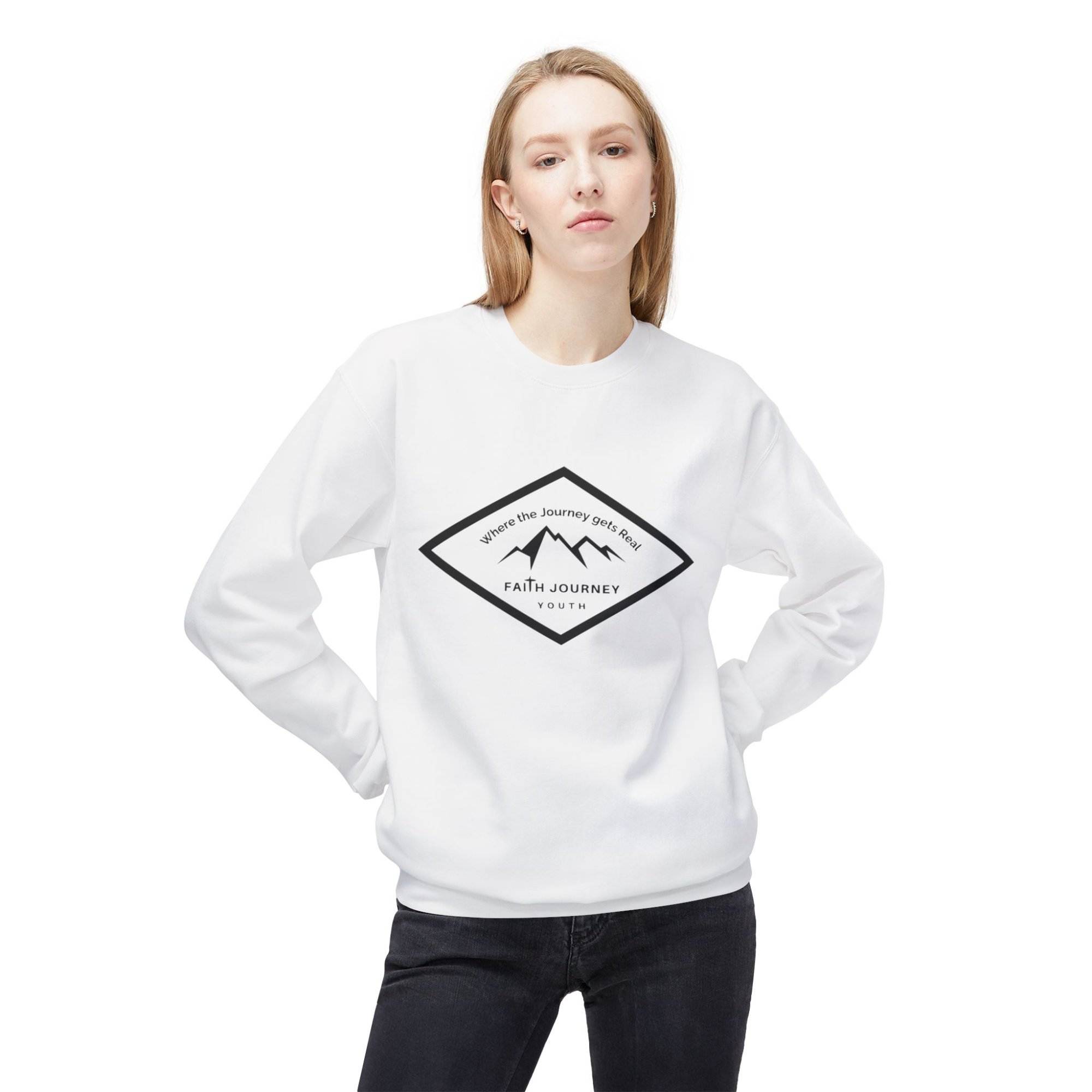 Faith Journey Youth Fleece Crewneck Sweatshirt | Unisex, Cozy Layer, Church Apparel - Image 2
